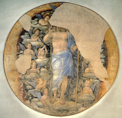 Krisztus dicsőségben a mennybe menni angyalokkal körülvéve, 1488 körül, Andrea Mantegnának (1431-1606) tulajdonítják, freskó alkotó: Andrea Mantegna