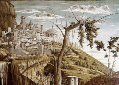 Krisztus imádkozik az olajfák kertjében, a predelle bal része, San Zeno oltárképe (tempera fán, 1457-1460 körül) alkotó: Andrea Mantegna
