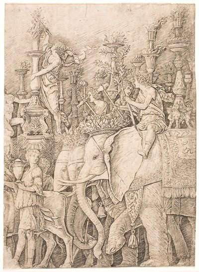 Fáklyákat hordozó elefántok alkotó: Andrea Mantegna