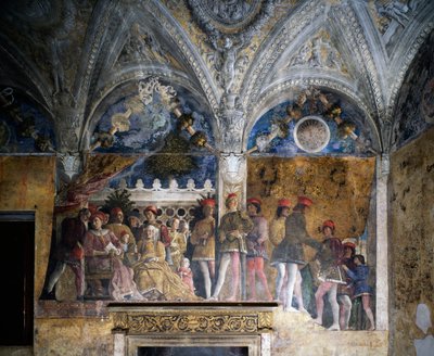 Ludovico Gonzaga, Marsilio Andreasi, Brandenburgi Barbara lányával, Paulával és Rodolfo Gonzagával alkotó: Andrea Mantegna