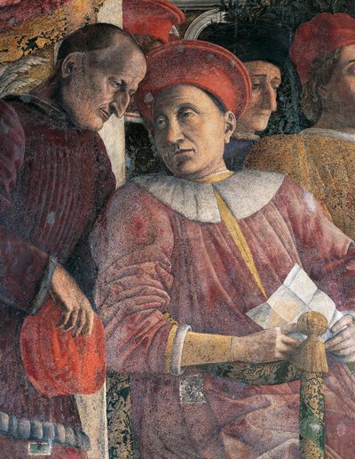 Ludovico Gonzaga és Marsilio Andreasi tanácsadó, Andrea Mantegna (1431-1606) udvari falának részlete, freskó, San Giorgio-kastély, esküvői kamra vagy Camera Picta, Mantova alkotó: Andrea Mantegna