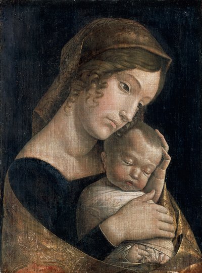Andrea Mantegna (1431-1506) Madonna és alvó gyermeke, vászonra ragasztó tempera, 43x32 cm alkotó: Andrea Mantegna