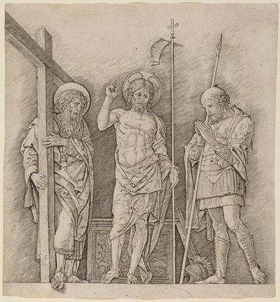 Feltámadt Krisztus Szent András és Longinus között alkotó: Andrea Mantegna