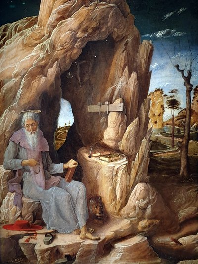 Szent Jeromos bűnbánó a sivatagban alkotó: Andrea Mantegna