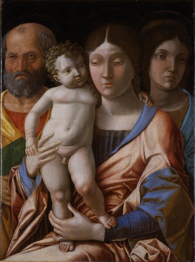 A Szent Család egy szenttel, 1495. alkotó: Andrea Mantegna