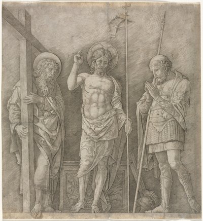 A feltámadott Krisztus Szent András és Longinus között alkotó: Andrea Mantegna