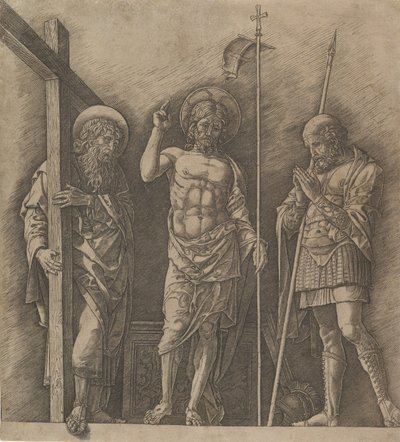 A feltámadott Krisztus Szent András és Szent Longinus között, kb. 1472. alkotó: Andrea Mantegna