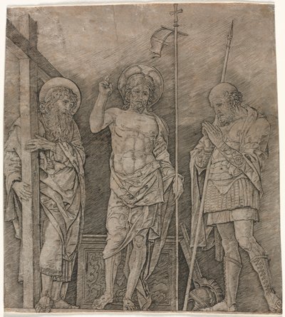 A feltámadott Krisztus Szent András és Longinus között alkotó: Andrea Mantegna