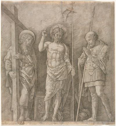 A feltámadott Krisztus Szent András és Longinus között alkotó: Andrea Mantegna