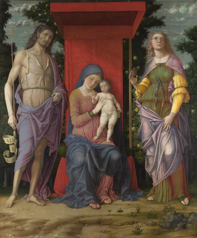 Szűz és gyermek Magdolnával és Keresztelő Szent Jánossal, c. 1495 alkotó: Andrea Mantegna
