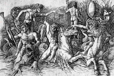 A tengeri istenek csatája, Andrea Mantegna (1431-1506), metszet. Részlet. alkotó: Andrea Mantegna