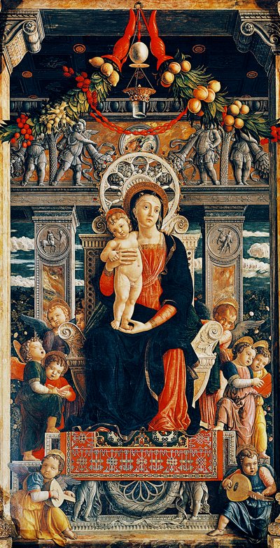 Szűz trónoló, részlet a San Zeno oltár központi részéből Andrea Mantegna (1431-1506), fa, 220x115 cm, San Zeno bazilika, Verona alkotó: Andrea Mantegna
