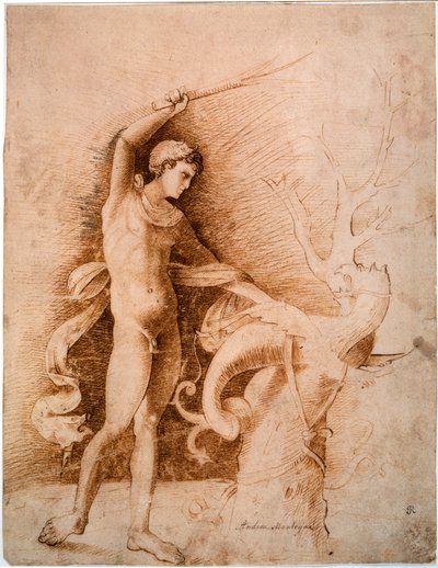 Fiatal férfi harcol a sárkány ellen, 15. század vége alkotó: Andrea Mantegna