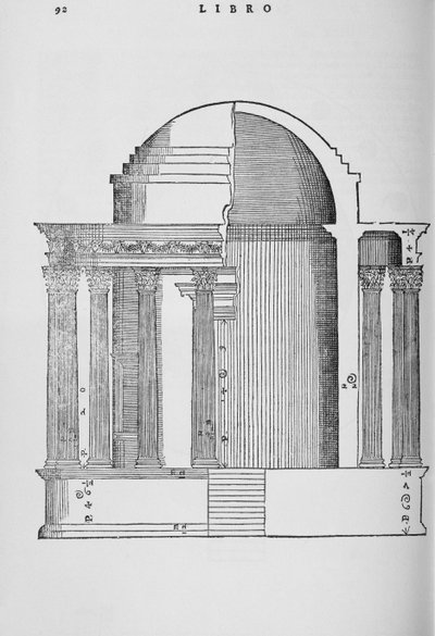 A tivolii Vesta templom keresztmetszete, illusztráció a Palladio által írt „I Quattro Libri dell