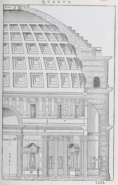 A Pantheon keresztmetszete, illusztráció az „I Quattro Libri dell