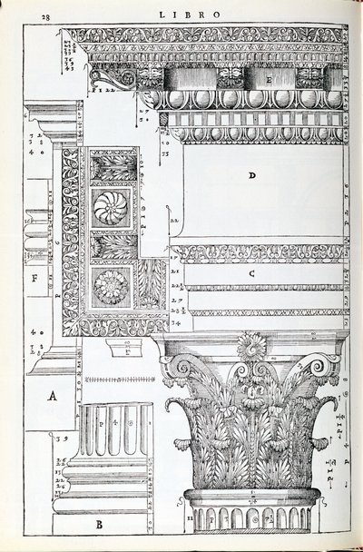 Díszítő részletek a Traianus Tempiójából, illusztráció a Palladio által írt „I Quattro Libri dell