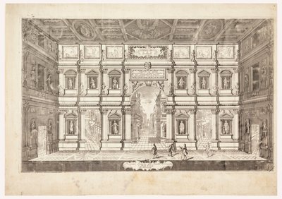 A Vicenza városában található Teatro Olimpico belső tájékoztatója (Kilátás a vicenzai Teatro Olimpico színpadára) alkotó: Andrea Palladio