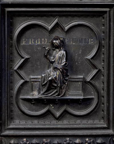 Prudence, a San Giovanni keresztelőkápolna déli ajtóinak H-táblája, 1336 (bronz) alkotó: Andrea Pisano