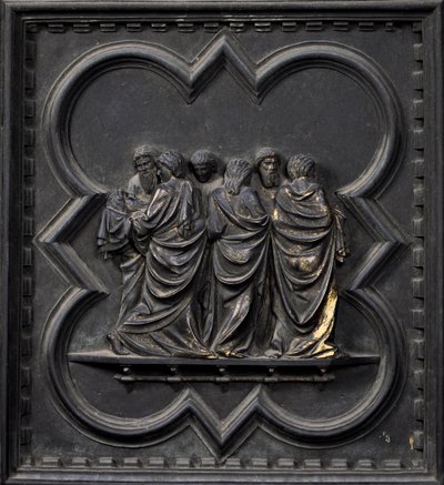 Keresztelő Szent János testének szállítása, a San Giovanni Keresztelőkápolna déli ajtóinak tizenkilencedik táblája, 1336 (bronz) alkotó: Andrea Pisano