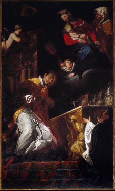 San Francesco Borgia (Szent Francois Borgia) (1510-1572) ábrázolása: Andrea Pozzo (1642-1709) jezsuita és spanyol szent festménye Genes, Santi Andrea e Ambrogio templom alkotó: Andrea Pozzo
