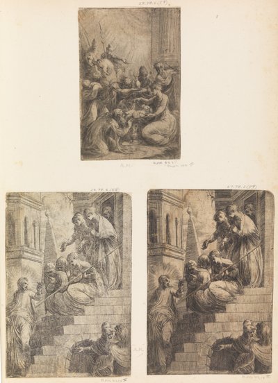 A mágusok, Krisztus és az asszonyok imádása a lépcsőházban, kb. 1541-44. alkotó: Andrea Schiavone