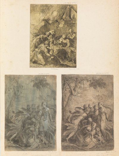 Pásztorok imádása, Mózes megmentve a Nílusból, kb. 1540-44. alkotó: Andrea Schiavone