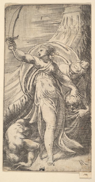 Judit kardját a jobb kezébe emelte, holofernész fejét a sa..., kb. 1542-45. alkotó: Andrea Schiavone