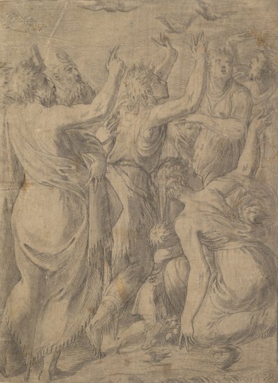 Mózes megmutatja a fürjeket az izraelitáknak a fürj és a manna csodáját, kb. 1545. alkotó: Andrea Schiavone