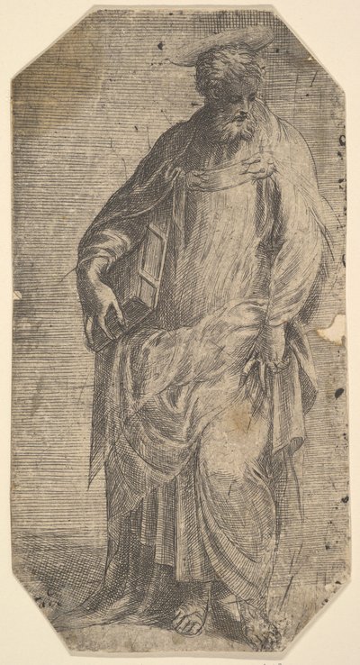 Szent Fülöp áll egy könyvvel a jobb karja alatt, a „Krisztus és az apostolok” c. 1548-50. alkotó: Andrea Schiavone