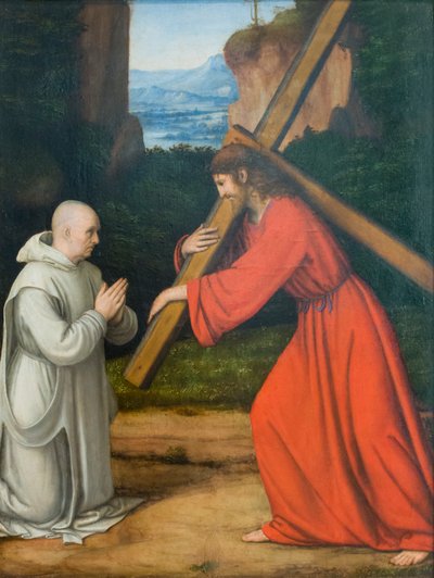 Keresztet vivő Krisztus és egy karthauzi szerzetes alkotó: Andrea Solario