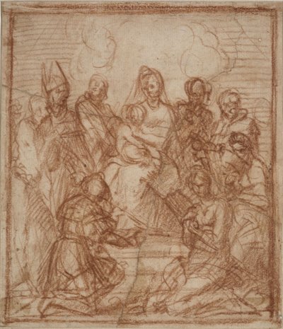 A trónoló Madonna gyermekével és nyolc szenttel Kompozíciós tanulmány, 1528 alkotó: Andrea del Sarto