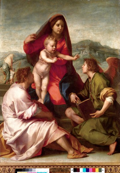Madonna della Scala. Szent család egy angyallal. Andrea del Sarto (1486-1531) festménye 1522-1523 V. 1,77x1,35 m Madrid, Prado Múzeum alkotó: Andrea del Sarto