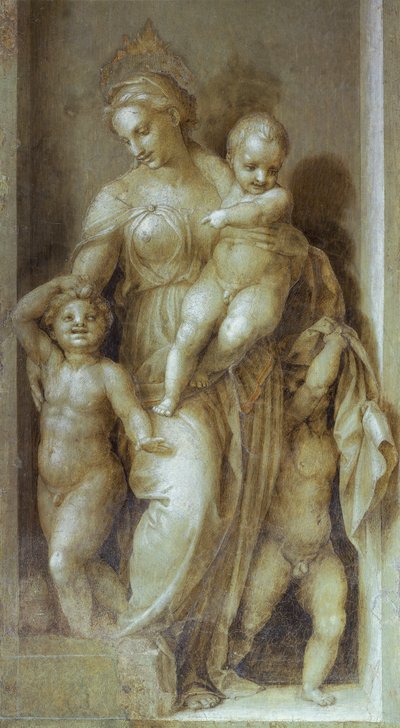 Jótékonyság ábrázolása, részlet Andrea del Sarto (1486-1530) Szent János történeteiből, freskó monokróm Scalzo kolostorban, Firenzében alkotó: Andrea del Sarto