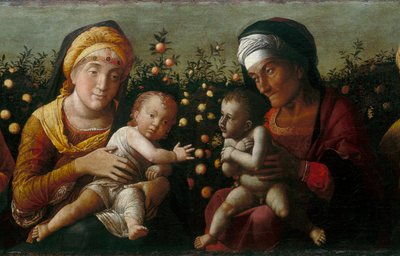 A Szent Család Szent Erzsébettel, Jánossal és Zakariással, részlet alkotó: Andrea school of Mantegna