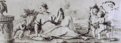 Női figura puttival, allegorikus kompozíció, kb 1754, Andrea Appiani (1754-1817) terve, Giuseppe Maggiolini komód-irodához, Olaszország alkotó: Andrea the Elder Appiani