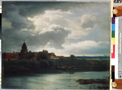 "Falusi táj a folyón" (Táj folyóval) Andreas Achenbach (1815-1910) festménye 1866 Szentpétervár, Ermitázs Múzeum alkotó: Andreas Achenbach