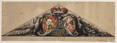 Háromszög alakú oromfalba ágyazott heraldikai huzat alkotó: Andreas Bodan II