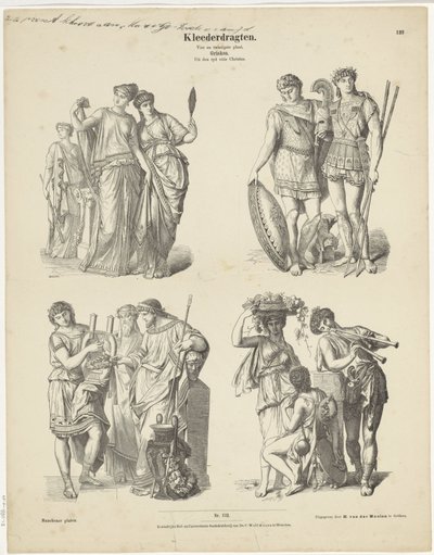 Kleedbedrachtten / Huszonnegyedik lemez. / görögök. / Krisztus előtti időkből (cím a tárgyon) Munchener tányérok (a sorozat címe a tárgyon) alkotó: Andreas C. Müller
