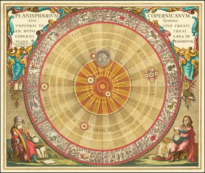 1660 Kopernikuszi csillagászati térkép a koncentrikus körök formájában alkotó: Andreas Cellarius
