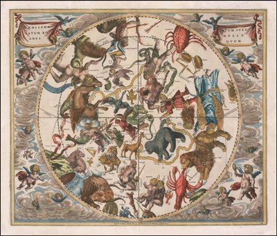 1660-as égi térkép - Haemisphaerium Stellatum Boreale Antiquum alkotó: Andreas Cellarius