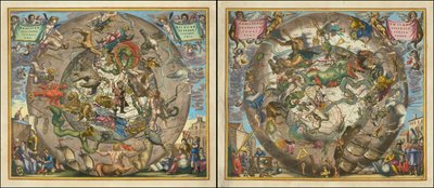 Hemisphaerii Borealis Coeli et Terrae Sphaerica Scenographia - Haemisphaerium Scenographicum Australe Coeli Stellati et Terrae alkotó: Andreas Cellarius