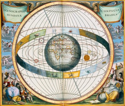 Térkép, amely Tycho Brahe bolygókeringési rendszerét mutatja a Föld körül, 1660-1661 alkotó: Andreas Cellarius