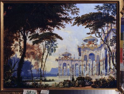 Palota - Mihail Glinka (1804-1857) "Rouslan és Ljudmila" című operájának előkészítő dekorációja - M Glinka Ruslan és Ljudmila című operájának színpadterve - Andreas Leonhard Roller (1805-1891) munkája, akvarell és gouache papíron alkotó: Andreas Leonhard Roller