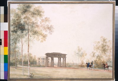 Andrej Jefimovics Martynov (1768-1826) ""Gateway to the Park in Carskoje Selo"), Gouache papíron 1821 után, 38,5x51,5, Állami Tretyakov Galéria, Moszkva alkotó: Andrei Yefimovich Martynov