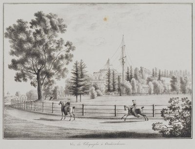 Kilátás a szánkópavilonra és a távíróra Oranienbaumban, 1821-1822 alkotó: Andrei Yefimovich Martynov