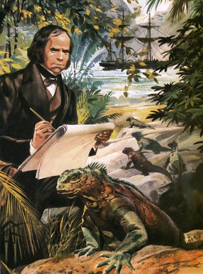 Charles Darwin a Galapagos-szigeteken alkotó: Andrew Howat