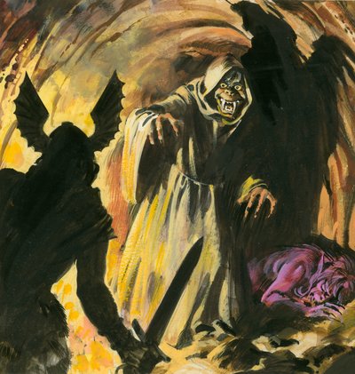 Jelenet a Beowulfból (gouache, papír) alkotó: Andrew Howat