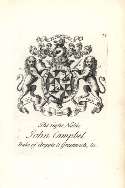 John Campbell jobb nemes, Argyll és Greenwich 2. hercegének címere és címere, alkotó: Andrew Johnston