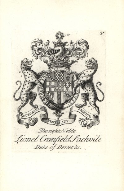 Lionel Cranfield Sackville jobb nemes, Dorset hercegének címere és címere alkotó: Andrew Johnston