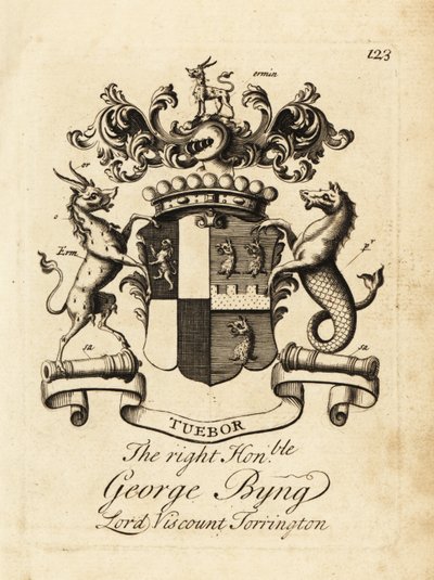 George Byng jobboldal címere, Torrington 1. vikomtja, alkotó: Andrew Johnston